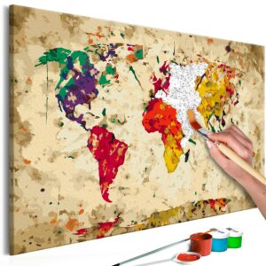 obraz malovanie podla cisiel mapa sveta world map colour splashes