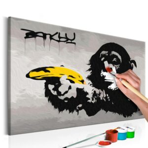 obraz malovanie podla cisiel opica s bananom monkey banksy street art graffiti