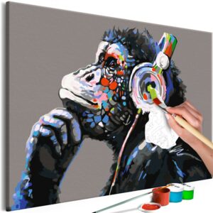 obraz malovanie podla cisiel opica so sluchadlami musical monkey
