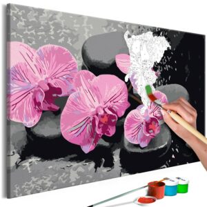 obraz malovanie podla cisiel orchidea a zen kamene orchid with zen stones