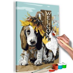 obraz malovanie podla cisiel pes a slnecnica dog and sunflowers