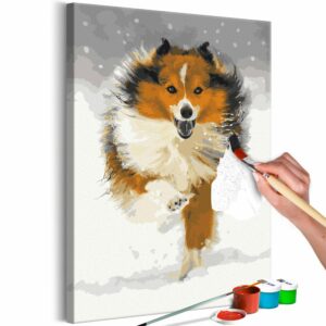 obraz malovanie podla cisiel pes v zimnej krajine running dog