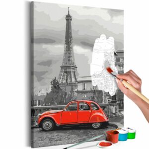 obraz malovanie podla cisiel retro auto v parizi car in paris