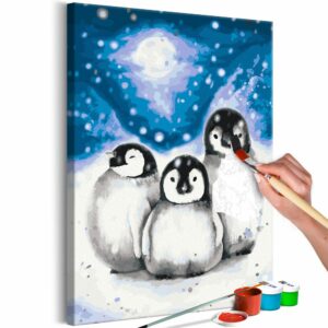 obraz malovanie podla cisiel roztomile tucniaky three penguins