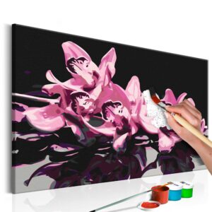 obraz malovanie podla cisiel ruzova orchidea pink orchid black background