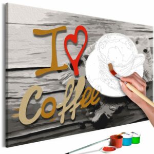 obraz malovanie podla cisiel s napisom i love coffee