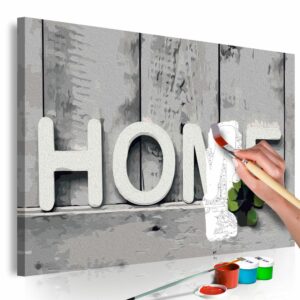 obraz malovanie podla cisiel so sedym napisom home