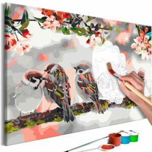 obraz malovanie podla cisiel vtaky na vetve stromu birds on the branch