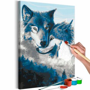 obraz malovanie podla cisiel zamilovana dvojica vlkov wolves in love