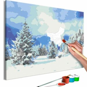 obraz malovanie podla cisiel zasnezeny les snow christmas trees