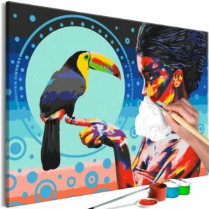 obraz malovanie podla cisiel zena s tukanom girl with a toucan