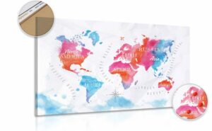 obraz na korku akvarelova mapa sveta