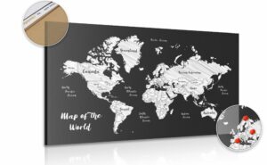 obraz na korku ciernobiela jedinecna mapa sveta