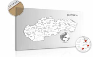 obraz na korku ciernobiela mapa slovenskej republiky
