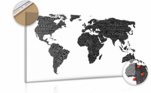 obraz na korku ciernobiela mapa sveta