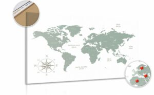 obraz na korku decentna mapa v zelenom prevedeni