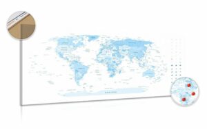 obraz na korku detailna mapa sveta v modrej farbe