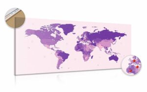 obraz na korku detailna mapa sveta vo fialovej farbe