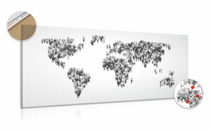 obraz na korku mapa sveta pozostavajuca z ludi v ciernobielom prevedeni