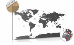 obraz na korku mapa sveta s jednotlivymi statmi v sivej farbe