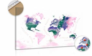 obraz na korku mapa sveta v akvarelovom prevedeni