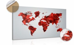 obraz na korku mapa sveta v dizajne vektorovej grafiky v cervenej farbe