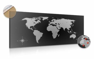 obraz na korku mapa sveta v odtienoch sivej