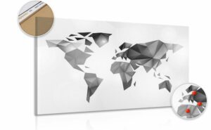 obraz na korku mapa sveta v style origami v ciernobielom prevedeni