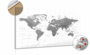 obraz na korku nadherna mapa sveta v ciernobielom prevedeni