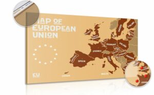 obraz na korku naucna mapa s nazvami krajin europskej unie v odtienoch hnedej