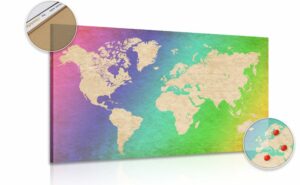 obraz na korku pastelova mapa sveta