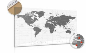 obraz na korku politicka mapa sveta v ciernobielom prevedeni