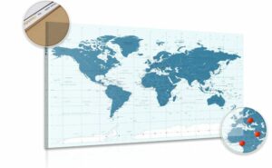 obraz na korku politicka mapa sveta v modrej farbe