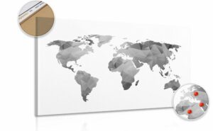 obraz na korku polygonalna mapa sveta v ciernobielom prevedeni