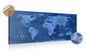 obraz na korku rustikalna mapa sveta v modrej farbe