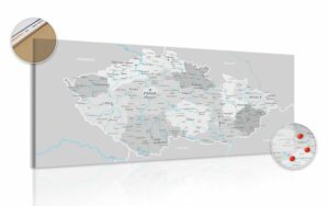 obraz na korku seda mapa ceska s kontrastom
