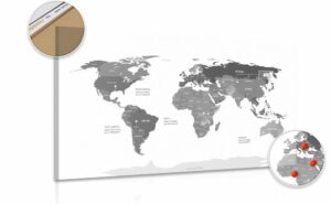 obraz na korku vynimocna mapa sveta v ciernobielom prevedeni