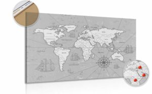 obraz na korku zaujimava ciernobiela mapa sveta