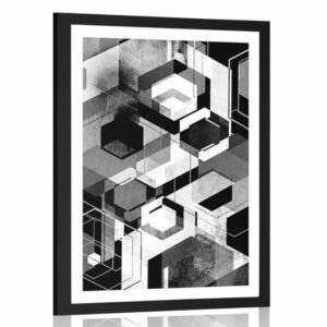plagat s paspartou abstraktna geometria v ciernobielom prevedeni