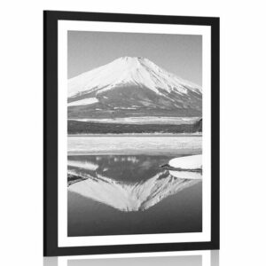 plagat s paspartou japonska hora fuji v ciernobielom prevedeni