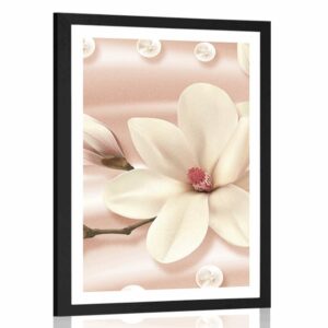 plagat s paspartou luxusna magnolia s perlami