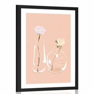 plagat s paspartou minimalisticke kvety vo vaze