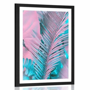 plagat s paspartou palmove listy v neobycajnych neonovych farbach