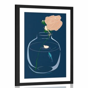 plagat s paspartou romanticky kvet vo vaze