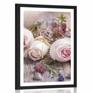 plagat s paspartou slavnostna kvetinova kompozicia ruzi