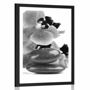 plagat s paspartou spa kamene a orchidea v ciernobielom prevedeni