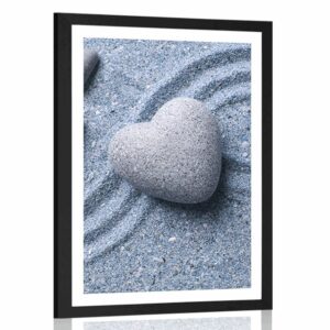 plagat s paspartou srdce z kamena na piesocnatom pozadi