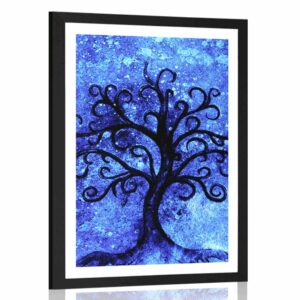 plagat s paspartou strom zivota na modrom pozadi