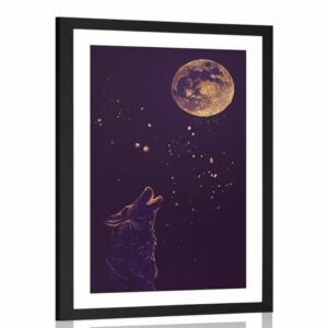 plagat s paspartou vlk v splne mesiaca