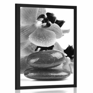 plagat spa kamene a orchidea v ciernobielom prevedeni
